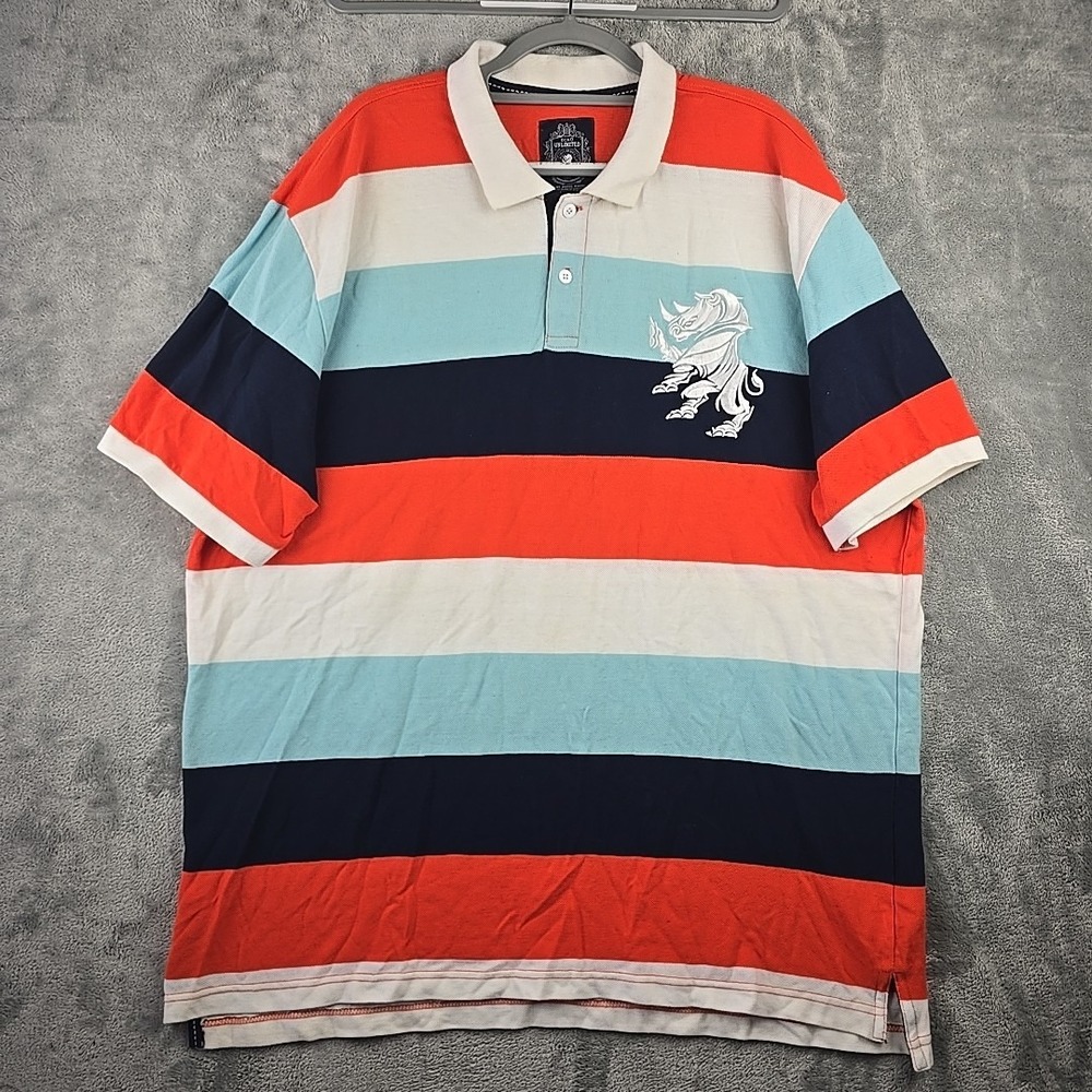 Ecko Unltd Polo Shirt Mens 3XL Multicolor Striped Short Sleeve Casual Rhino Logo